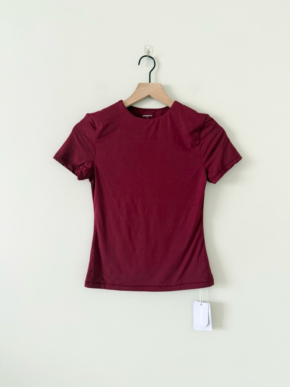 NWT Mango Pop Smoothing Short Sleeve Crewneck Tee - Burgundy Size S